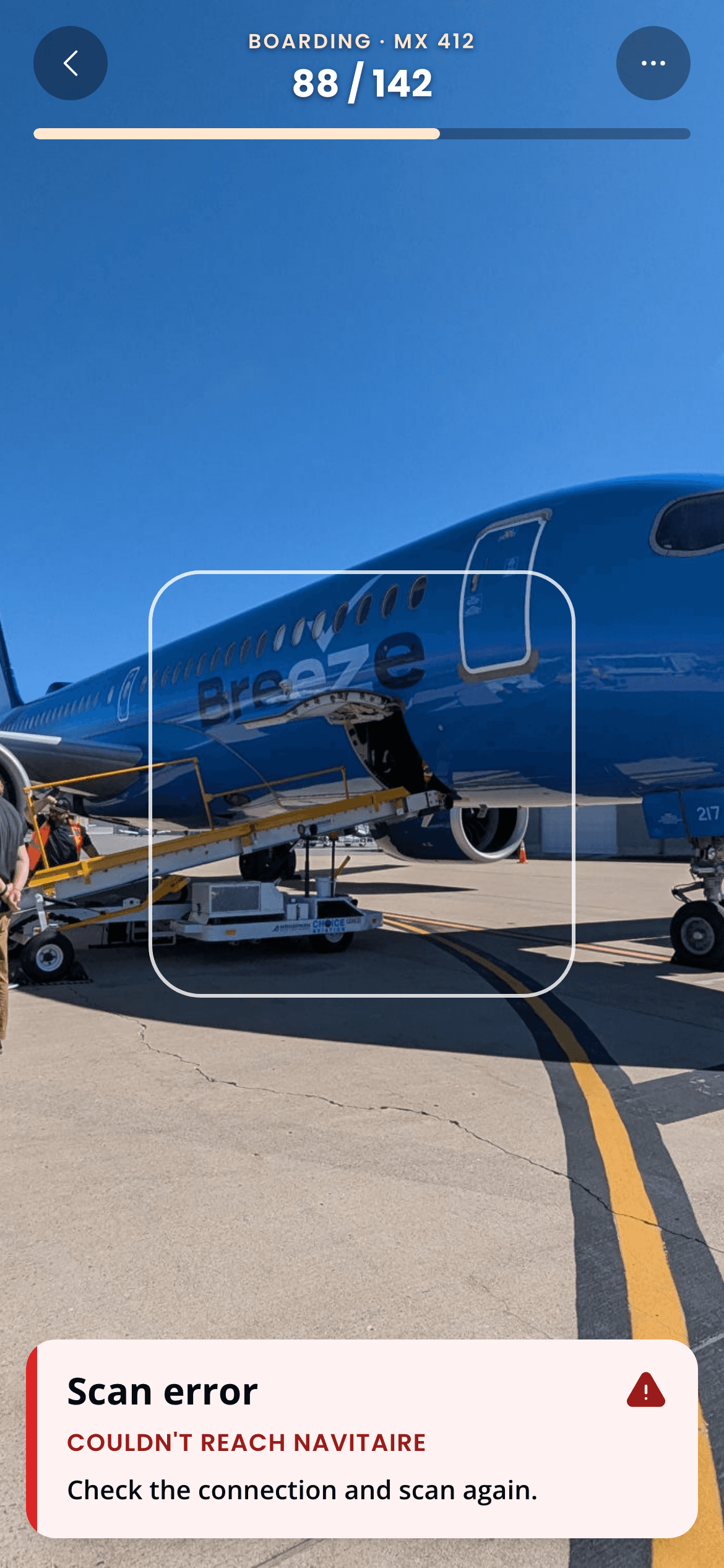 Scan error state: connection failure with retry instruction