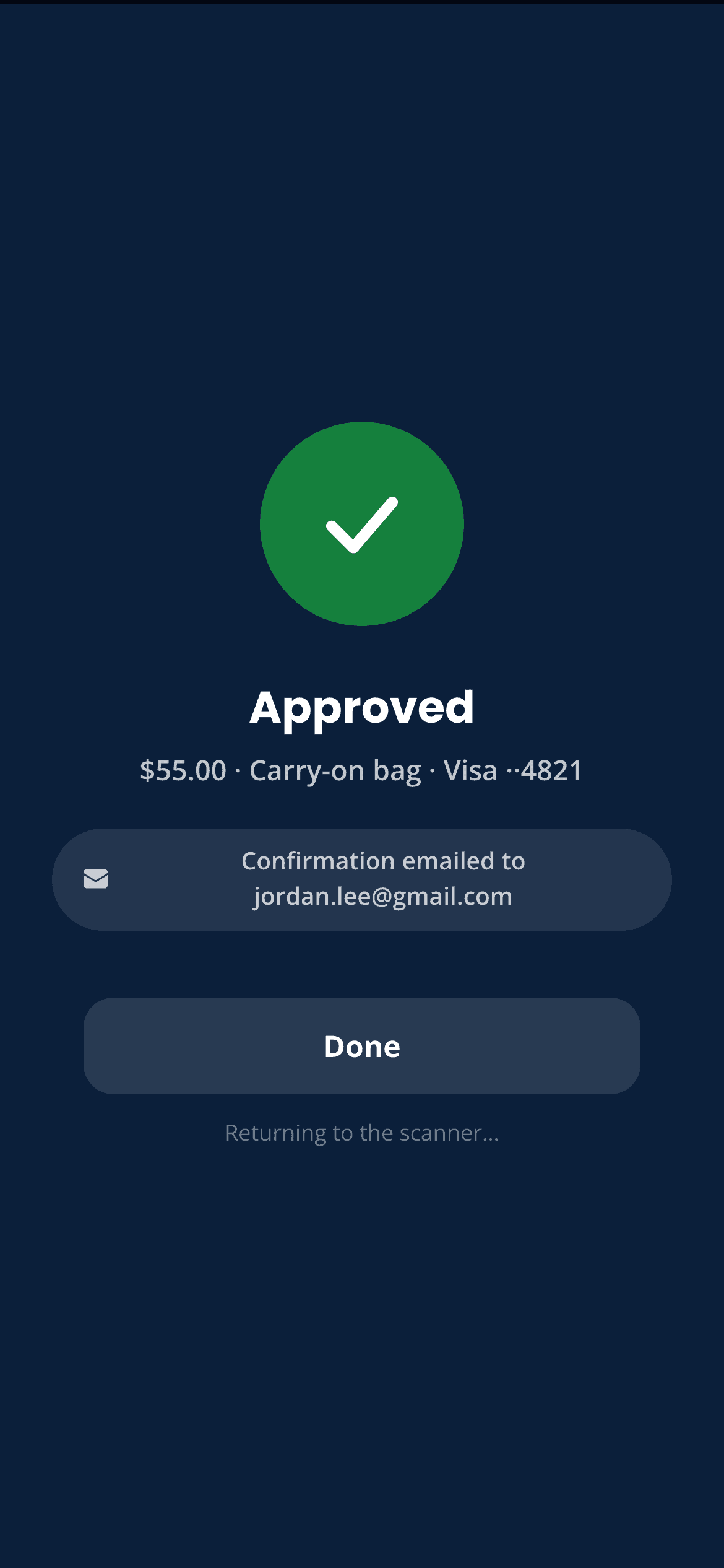 Approved payment result
