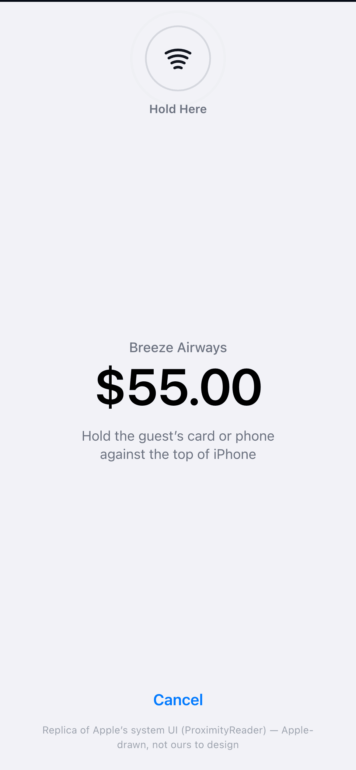 Apple's Tap to Pay system sheet showing the amount